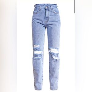 MID BLUE WASH RIPPED STRAIGHT LEG JEANS size 10